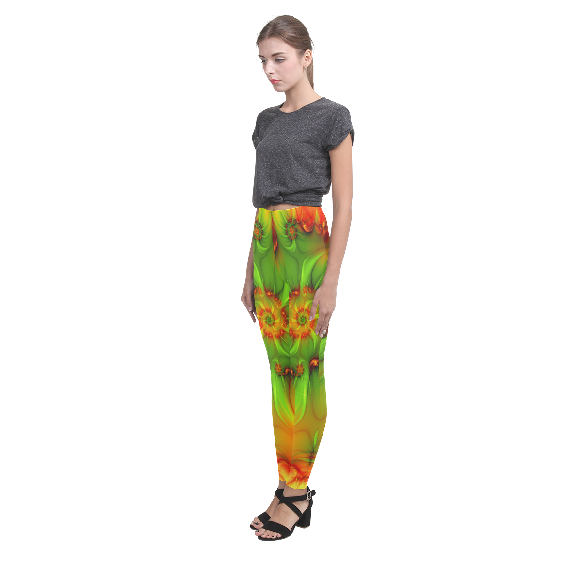 Hot Summer Green Orange Abstract Colorful Fractal Cassandra Women's Leggings (Model L01)