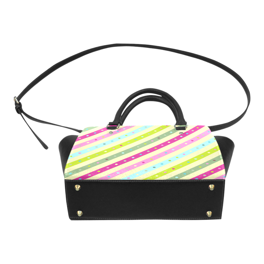 Pink Blue Green Polka Dots Stripes Classic Shoulder Handbag (Model 1653)