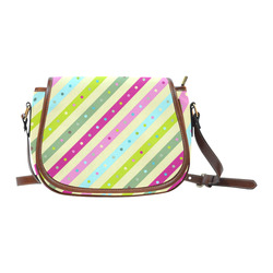 Pink Blue Green Polka Dots Stripes Saddle Bag/Large (Model 1649)