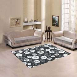 vintage skull and rose abstract pattern in black and white Area Rug 5'3''x4'