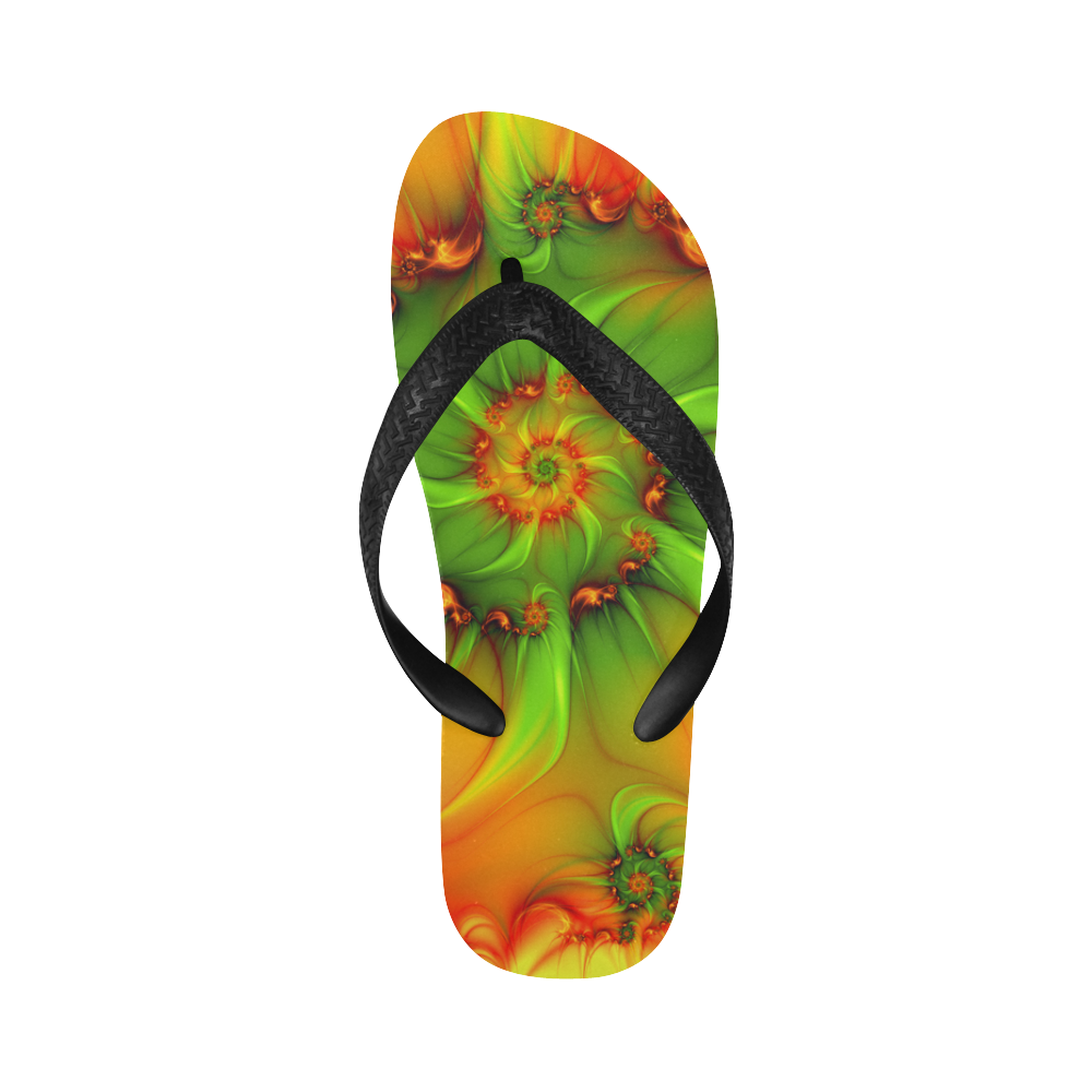 Hot Summer Green Orange Abstract Colorful Fractal Flip Flops for Men/Women (Model 040)