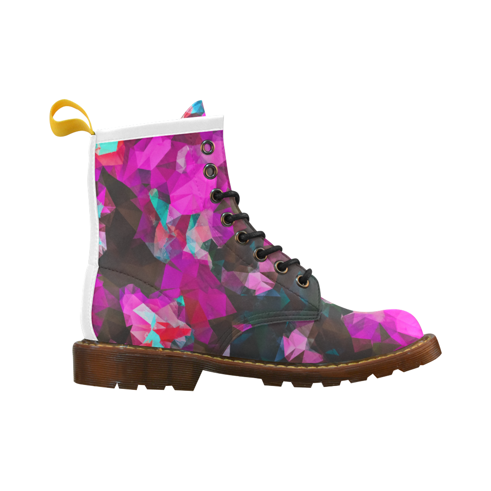 psychedelic geometric polygon abstract pattern in purple pink blue High Grade PU Leather Martin Boots For Women Model 402H