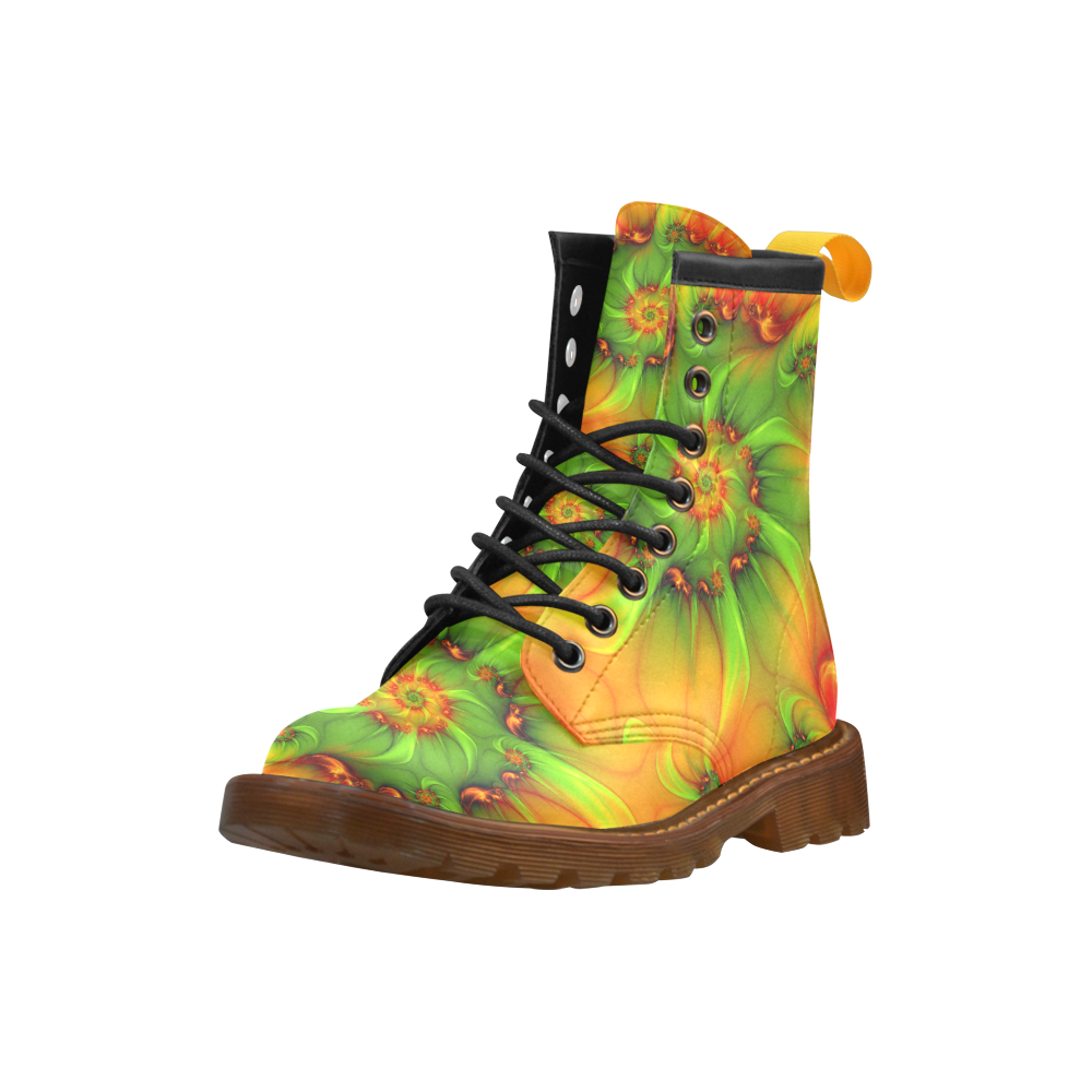 Hot Summer Green Orange Abstract Colorful Fractal High Grade PU Leather Martin Boots For Men Model 402H