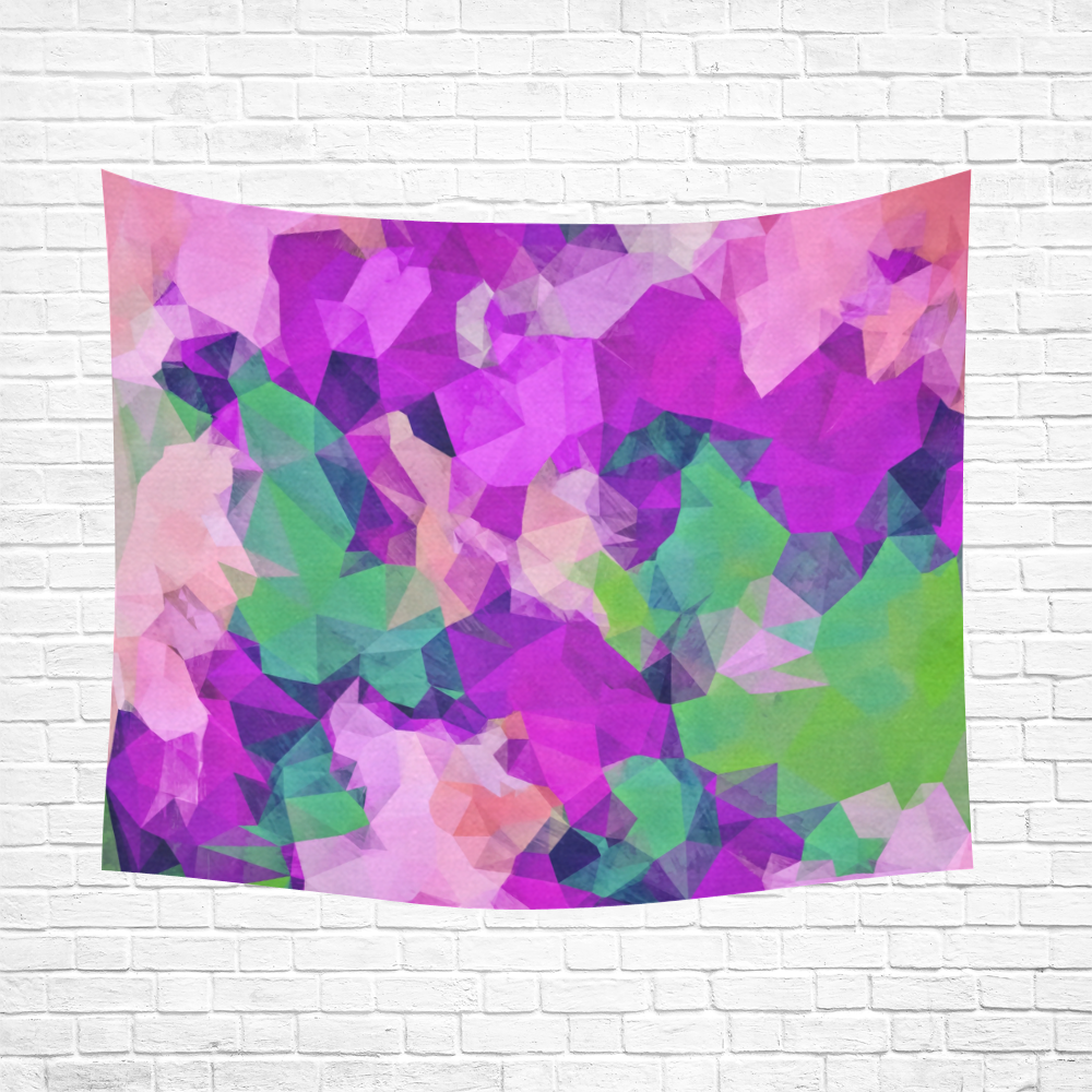 psychedelic geometric polygon pattern abstract in pink purple green Cotton Linen Wall Tapestry 60"x 51"