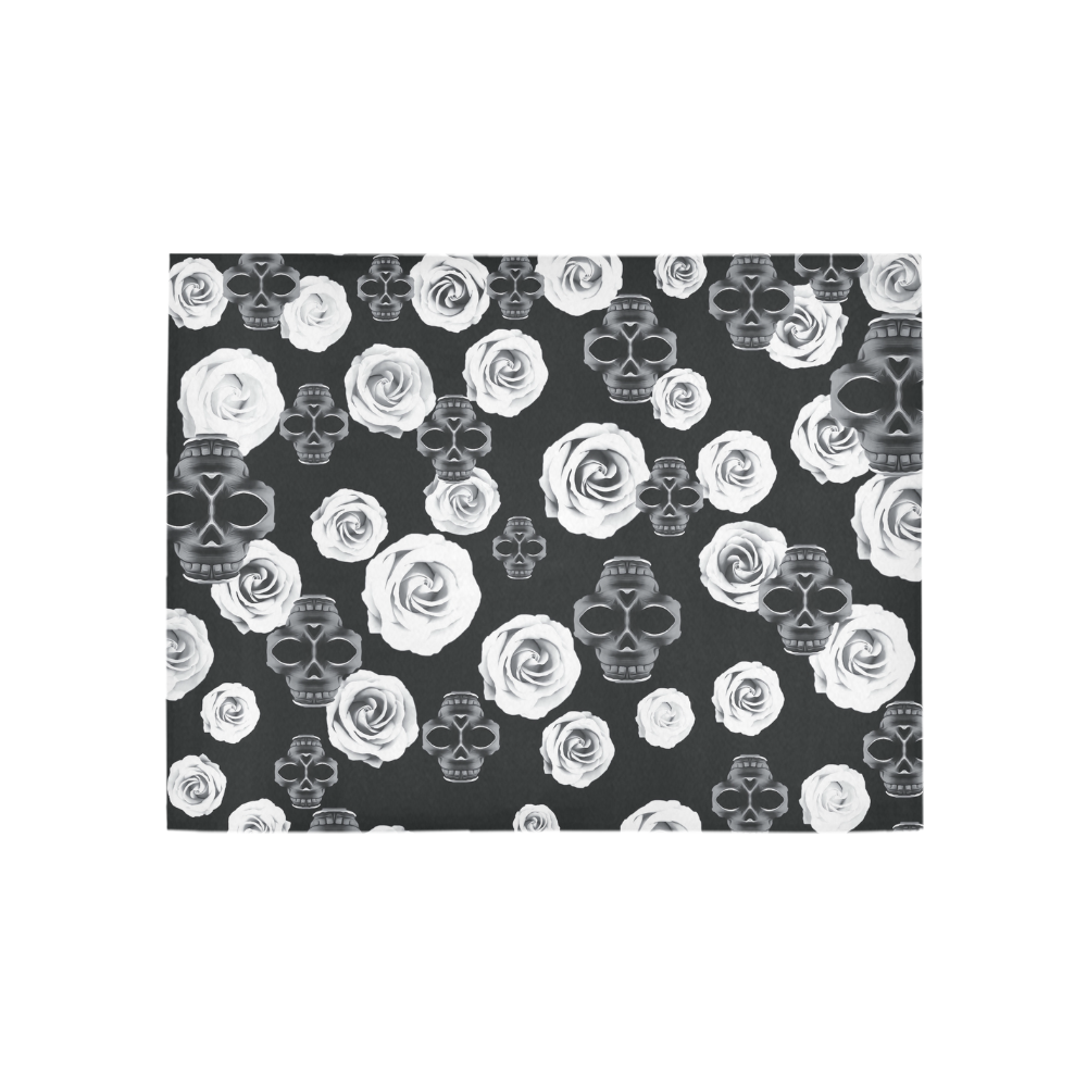 vintage skull and rose abstract pattern in black and white Area Rug 5'3''x4'