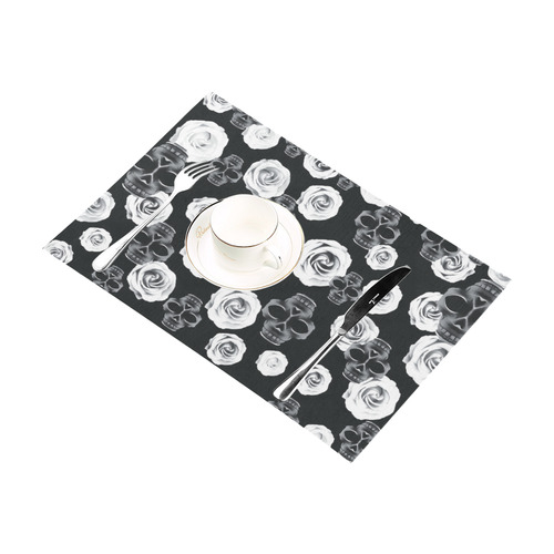 vintage skull and rose abstract pattern in black and white Placemat 12’’ x 18’’ (Set of 2)