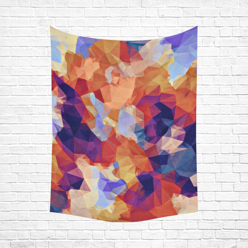 psychedelic geometric polygon pattern abstract in orange brown blue purple Cotton Linen Wall Tapestry 60"x 80"