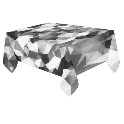 contemporary geometric polygon abstract pattern in black and white Cotton Linen Tablecloth 60"x 84"