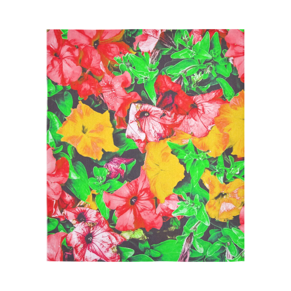 closeup flower abstract background in pink red yellow with green leaves Cotton Linen Wall Tapestry 51"x 60"
