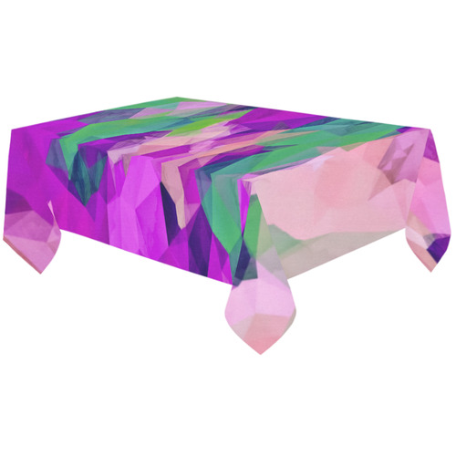 psychedelic geometric polygon pattern abstract in pink purple green Cotton Linen Tablecloth 60"x120"