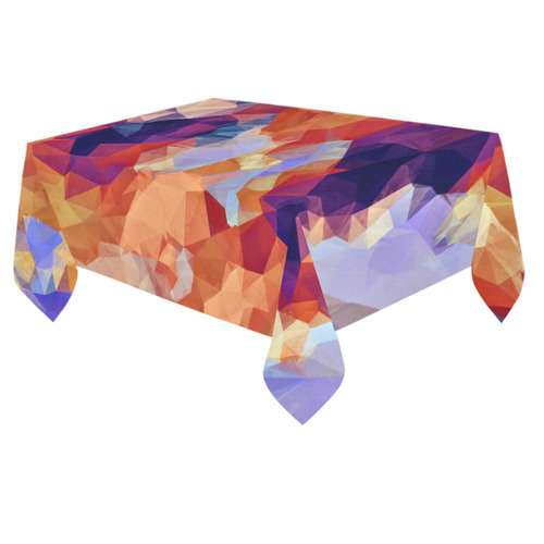 psychedelic geometric polygon pattern abstract in orange brown blue purple Cotton Linen Tablecloth 60"x 84"