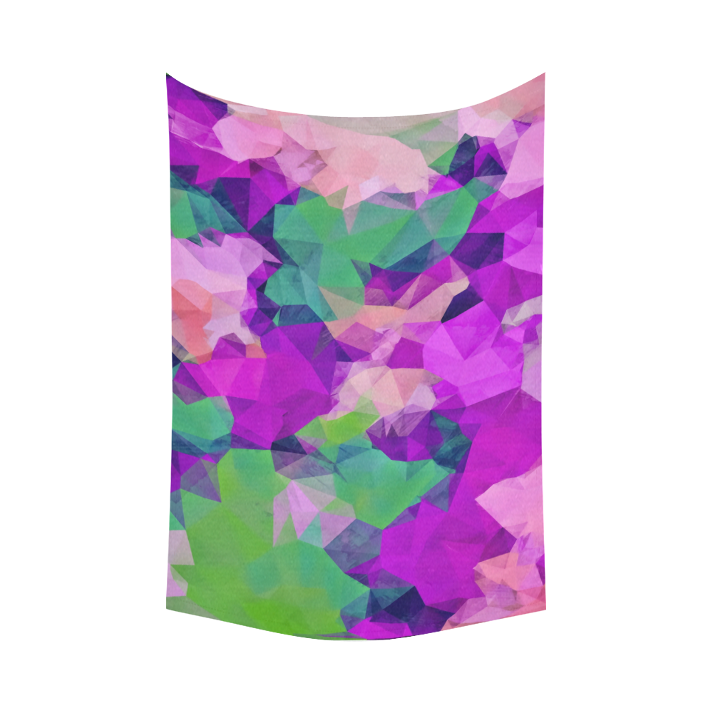 psychedelic geometric polygon pattern abstract in pink purple green Cotton Linen Wall Tapestry 90"x 60"