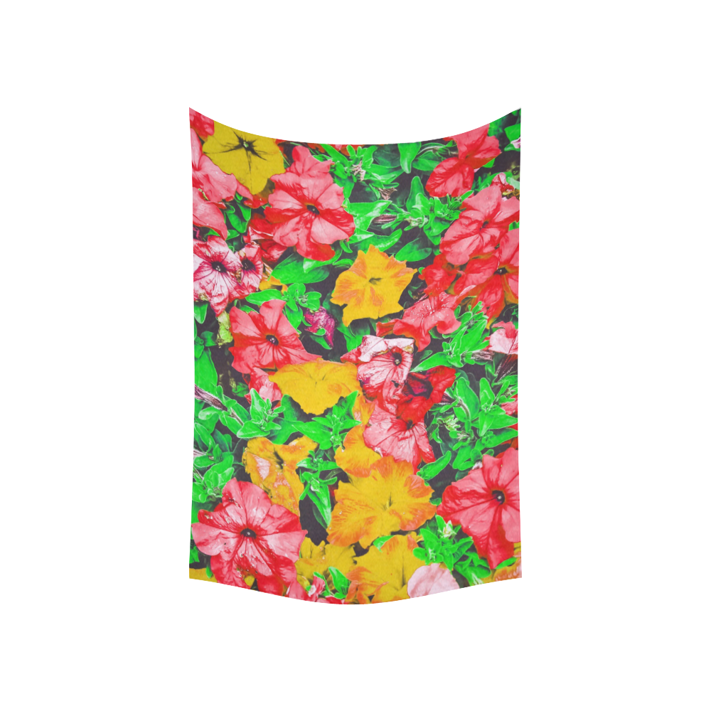 closeup flower abstract background in pink red yellow with green leaves Cotton Linen Wall Tapestry 60"x 40"