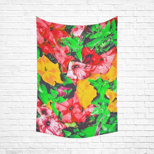 closeup flower abstract background in pink red yellow with green leaves Cotton Linen Wall Tapestry 60"x 90"