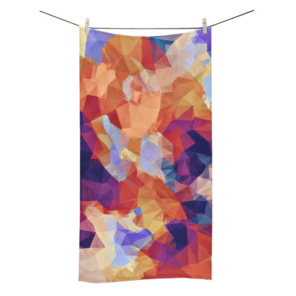 psychedelic geometric polygon pattern abstract in orange brown blue purple Bath Towel 30"x56"