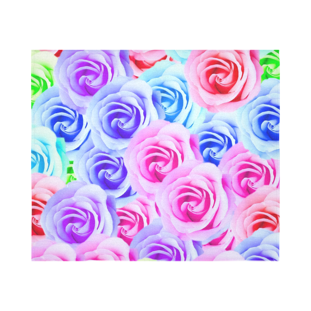 closeup colorful rose texture background in pink purple blue green Cotton Linen Wall Tapestry 60"x 51"