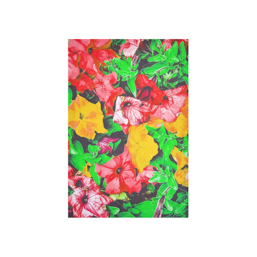 closeup flower abstract background in pink red yellow with green leaves Cotton Linen Wall Tapestry 40"x 60"