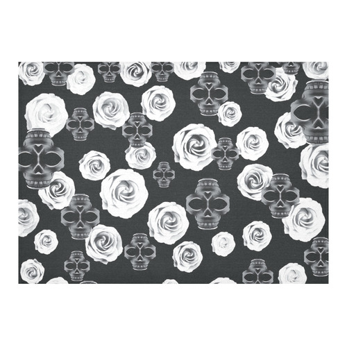 vintage skull and rose abstract pattern in black and white Cotton Linen Tablecloth 60"x 84"