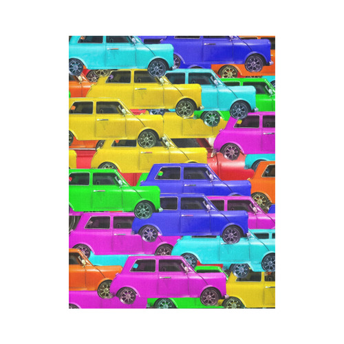 vintage car toy background in yellow blue pink green orange Cotton Linen Wall Tapestry 60"x 80"