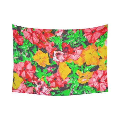 closeup flower abstract background in pink red yellow with green leaves Cotton Linen Wall Tapestry 80"x 60"