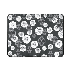 vintage skull and rose abstract pattern in black and white Beach Mat 78"x 60"