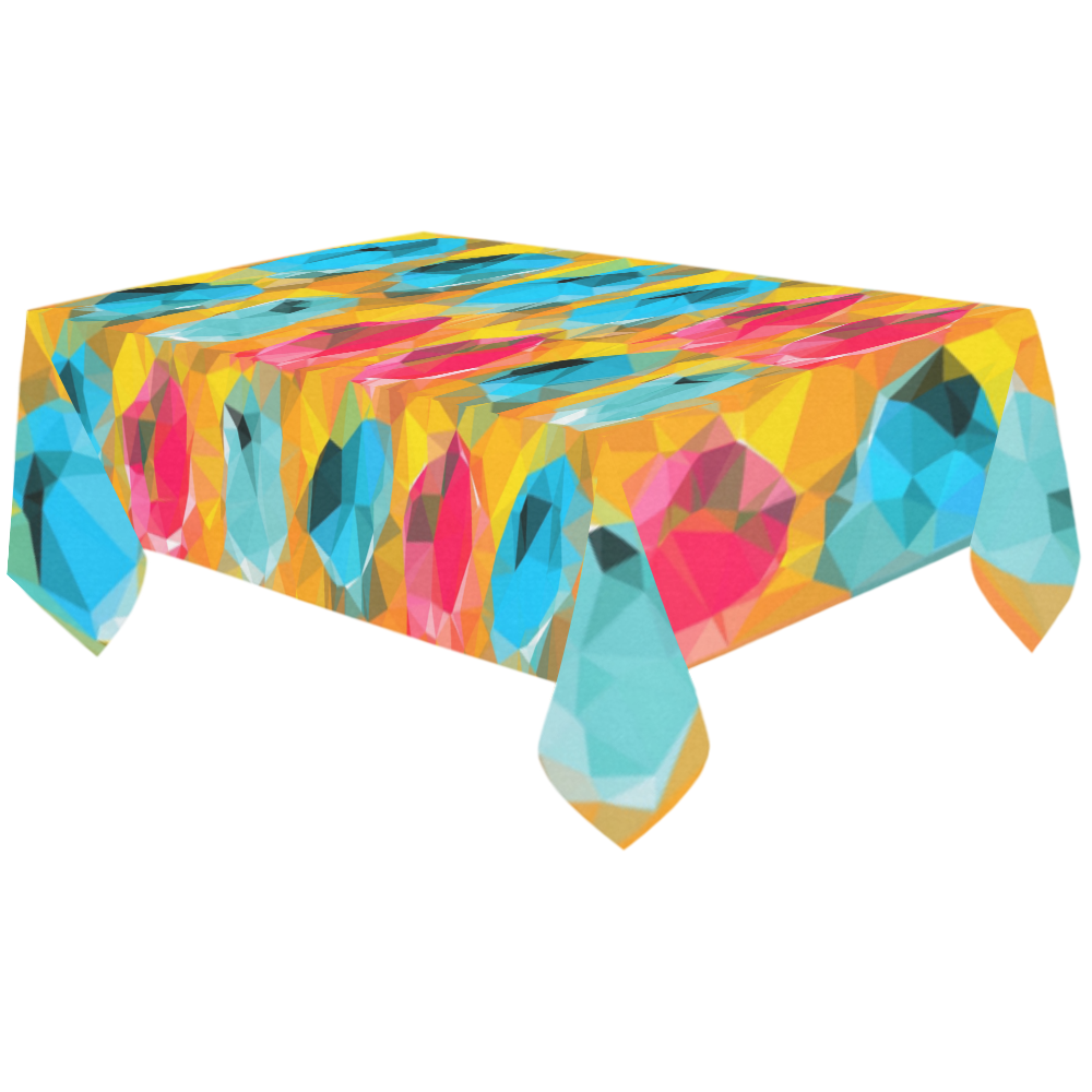 geometric polygon abstract pattern in blue orange red Cotton Linen Tablecloth 60"x120"