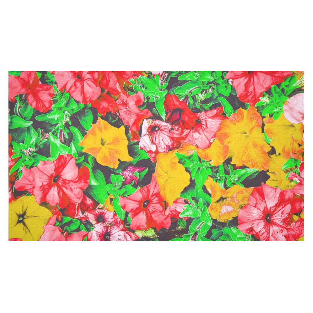 closeup flower abstract background in pink red yellow with green leaves Cotton Linen Tablecloth 60"x 104"