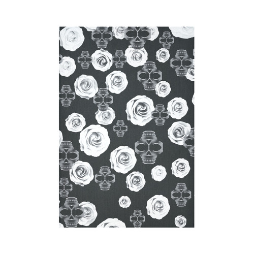 vintage skull and rose abstract pattern in black and white Cotton Linen Wall Tapestry 60"x 90"