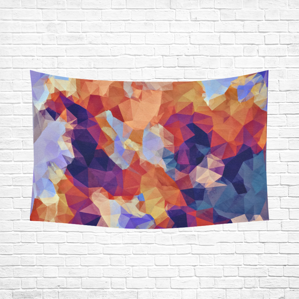 psychedelic geometric polygon pattern abstract in orange brown blue purple Cotton Linen Wall Tapestry 90"x 60"