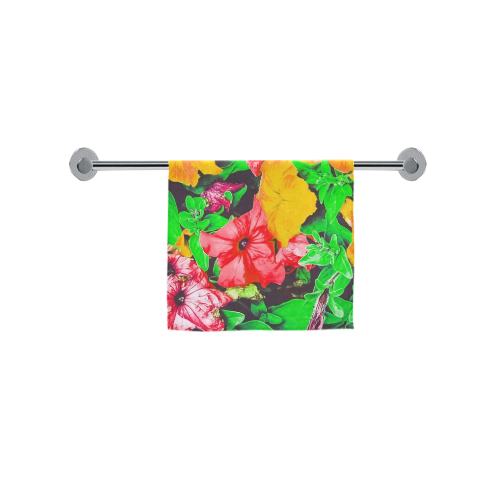 closeup flower abstract background in pink red yellow with green leaves Custom Towel 16"x28"