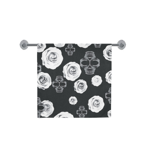 vintage skull and rose abstract pattern in black and white Bath Towel 30"x56"