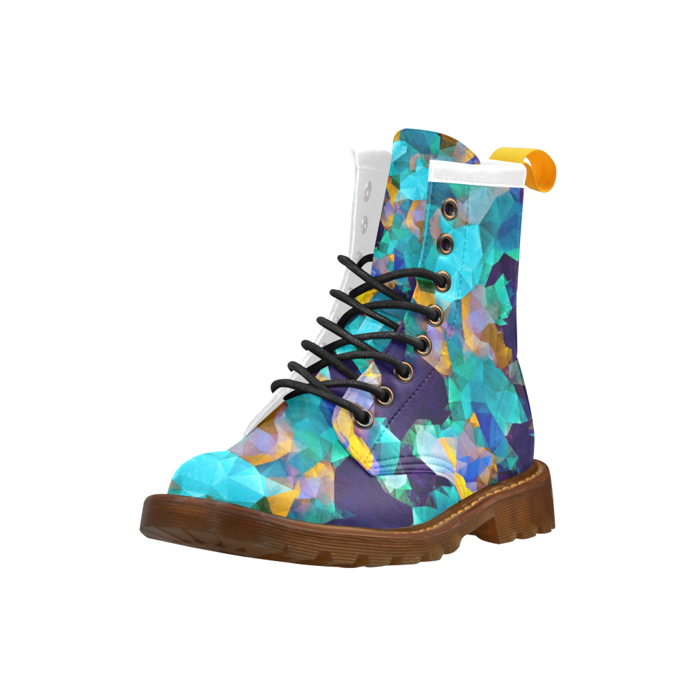 psychedelic geometric polygon abstract pattern in green blue brown yellow High Grade PU Leather Martin Boots For Women Model 402H