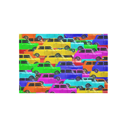vintage car toy background in yellow blue pink green orange Cotton Linen Wall Tapestry 60"x 40"