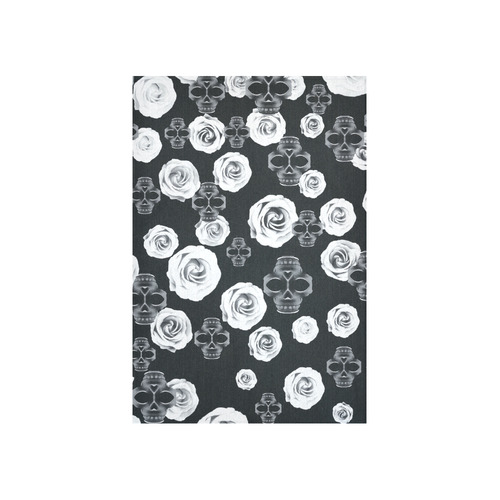 vintage skull and rose abstract pattern in black and white Cotton Linen Wall Tapestry 40"x 60"