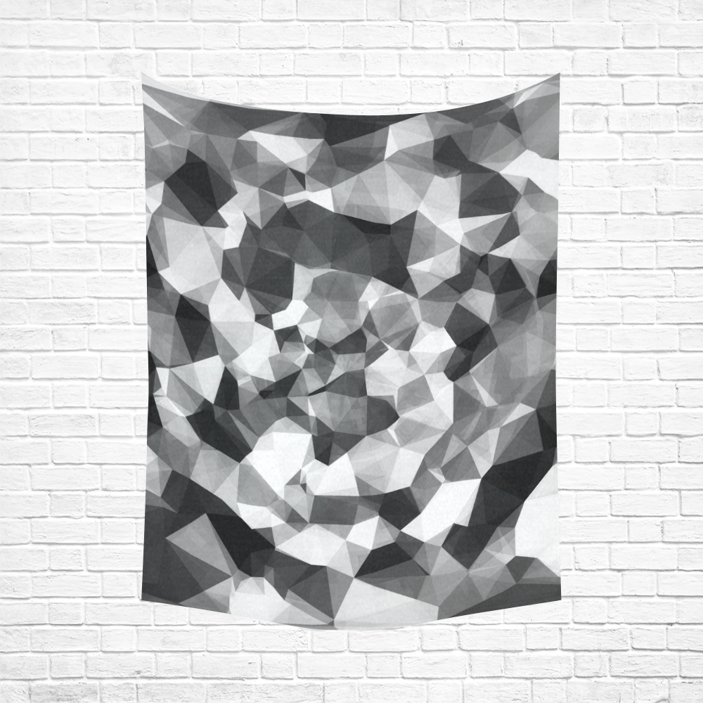 contemporary geometric polygon abstract pattern in black and white Cotton Linen Wall Tapestry 60"x 80"