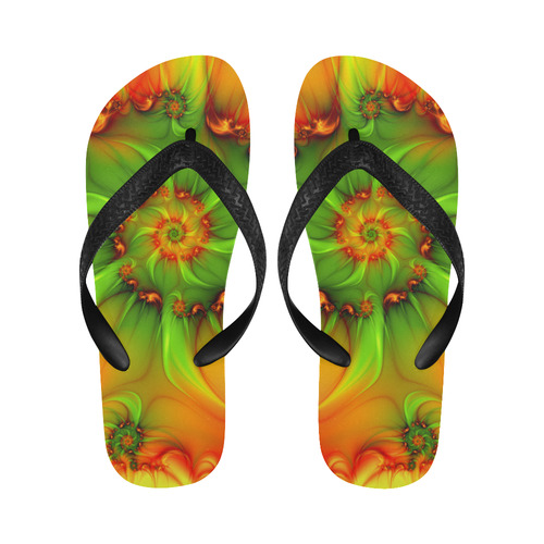 Hot Summer Green Orange Abstract Colorful Fractal Flip Flops for Men/Women (Model 040)