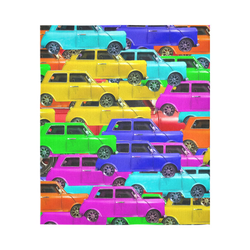 vintage car toy background in yellow blue pink green orange Cotton Linen Wall Tapestry 51"x 60"