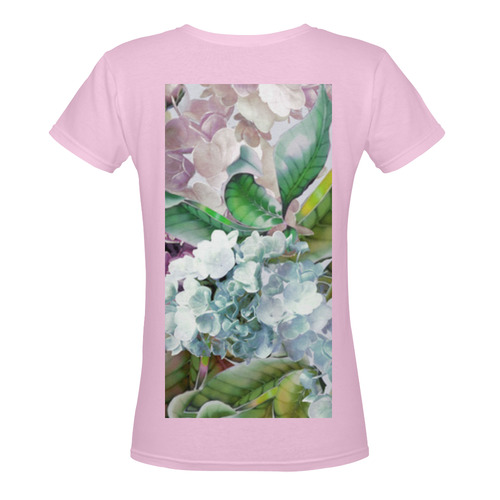 Hydrangea Summer Women's Deep V-neck T-shirt (Model T19)