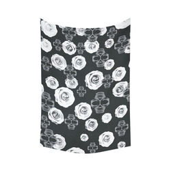 vintage skull and rose abstract pattern in black and white Cotton Linen Wall Tapestry 60"x 90"