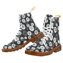 vintage skull and rose abstract pattern in black and white Martin Boots For Men Model 1203H