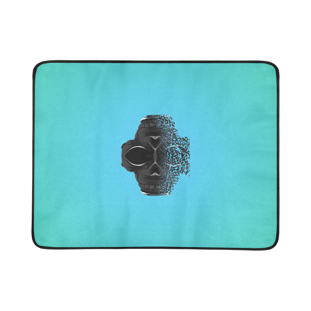fractal black skull portrait with blue abstract background Beach Mat 78"x 60"