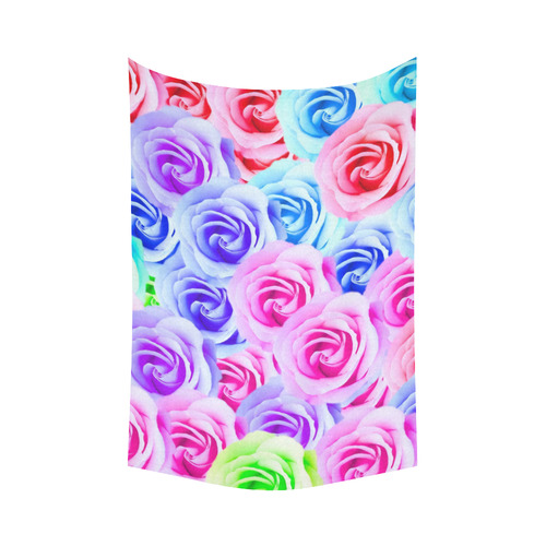 closeup colorful rose texture background in pink purple blue green Cotton Linen Wall Tapestry 60"x 90"