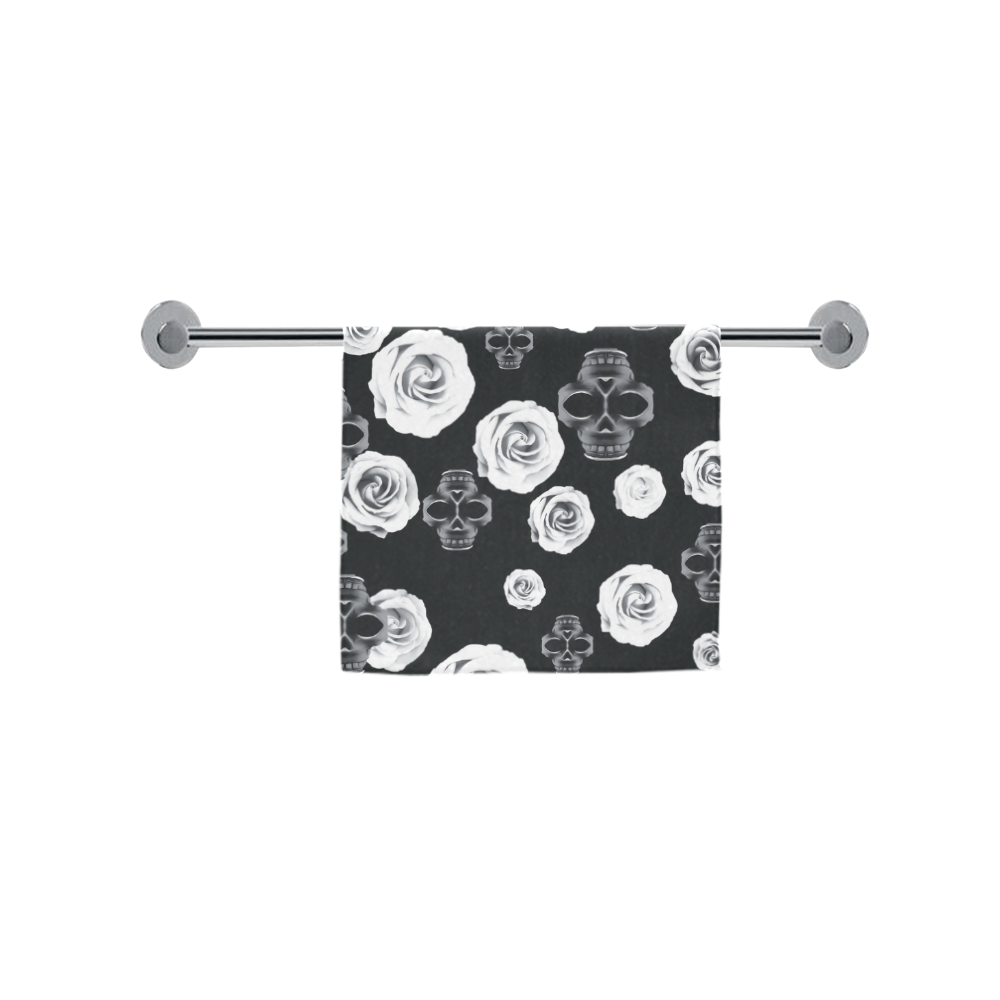 vintage skull and rose abstract pattern in black and white Custom Towel 16"x28"