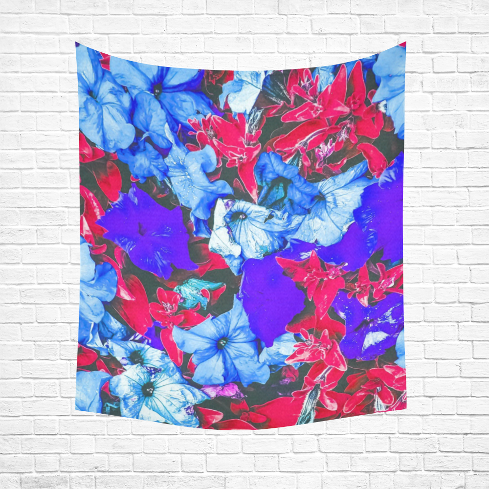 closeup flower texture abstract in blue purple red Cotton Linen Wall Tapestry 51"x 60"