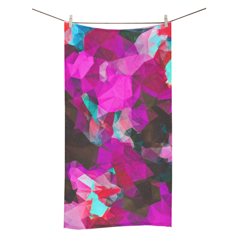psychedelic geometric polygon abstract pattern in purple pink blue Bath Towel 30"x56"