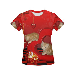 Cute kitten with hearts All Over Print T-Shirt for Women (USA Size) (Model T40)