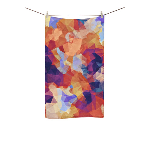 psychedelic geometric polygon pattern abstract in orange brown blue purple Custom Towel 16"x28"