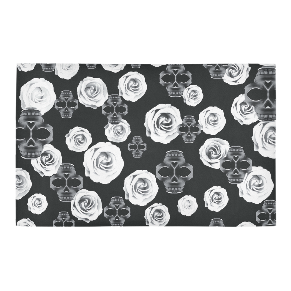 vintage skull and rose abstract pattern in black and white Bath Rug 20''x 32''