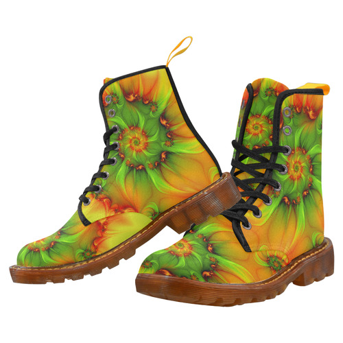 Hot Summer Green Orange Abstract Colorful Fractal Martin Boots For Women Model 1203H
