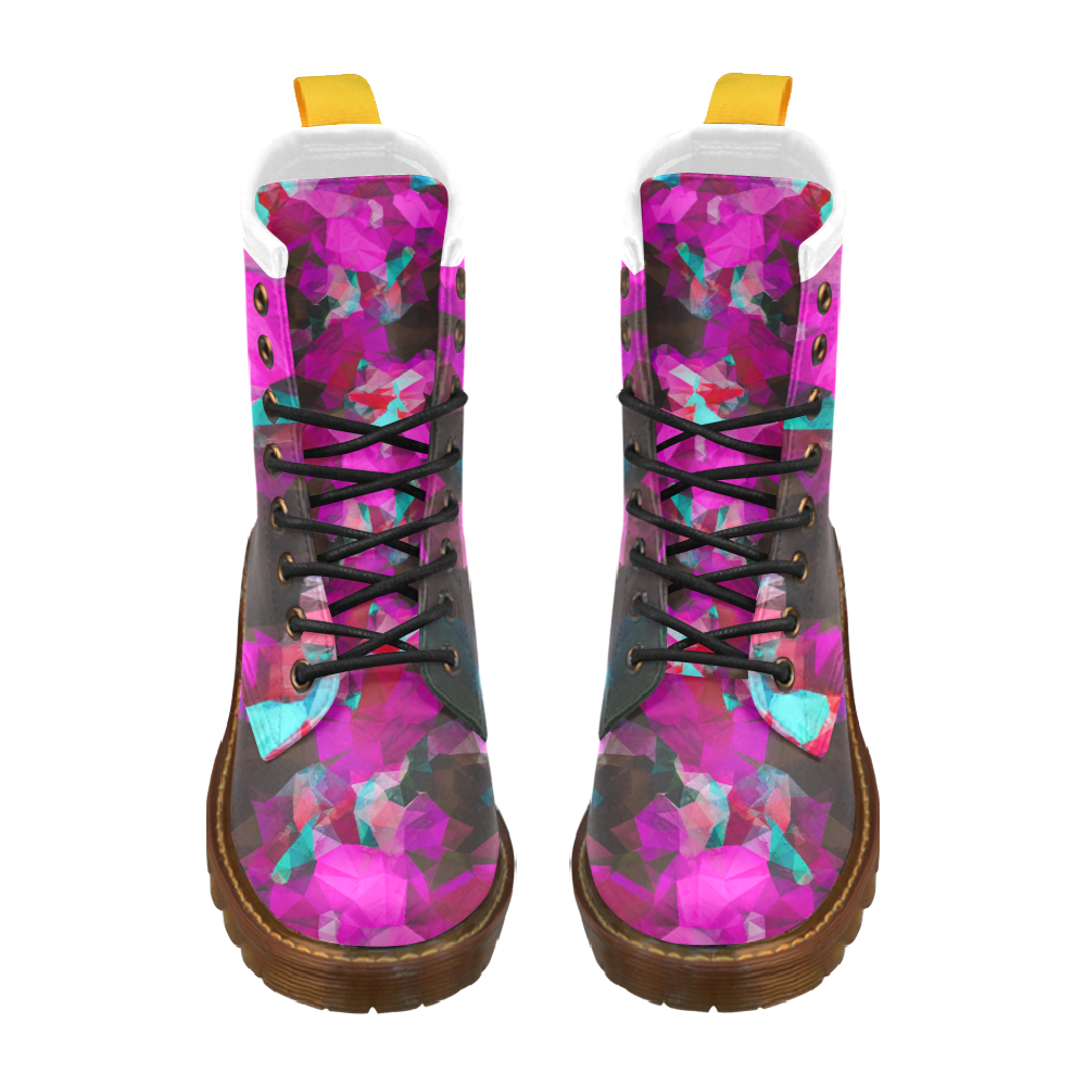 psychedelic geometric polygon abstract pattern in purple pink blue High Grade PU Leather Martin Boots For Men Model 402H